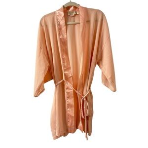 Vtg Victoria’s Secret Gold Label Peach Pink Satin Women's Kimono Robe OSFA